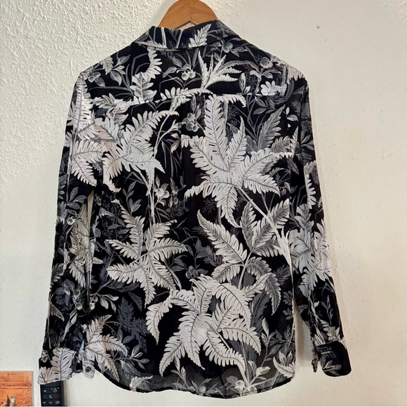 Talbots Black and White Leaf Print Button Down Shirt - Picture 3 of 6